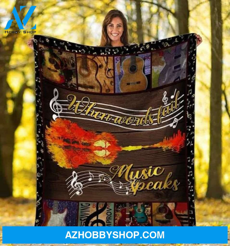 Trees With When Words Fail Music Speaks Guitar Fleece Blanket Gift For People Home Decor Bedding Couch Sofa Soft And Comfy Cozy