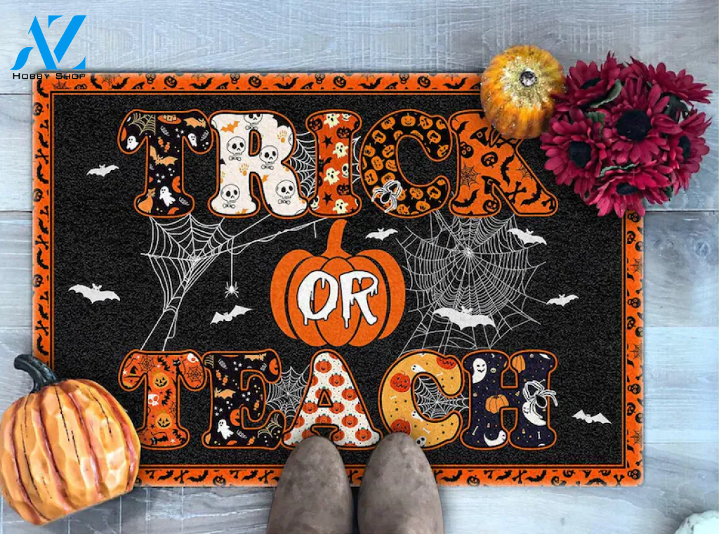 Trick or Teach Doormat, Halloween Classroom Doormat, Gift For Halloween, Gift For Friend Family Birthday Gift Decor Warm House Gift Welcome Mat