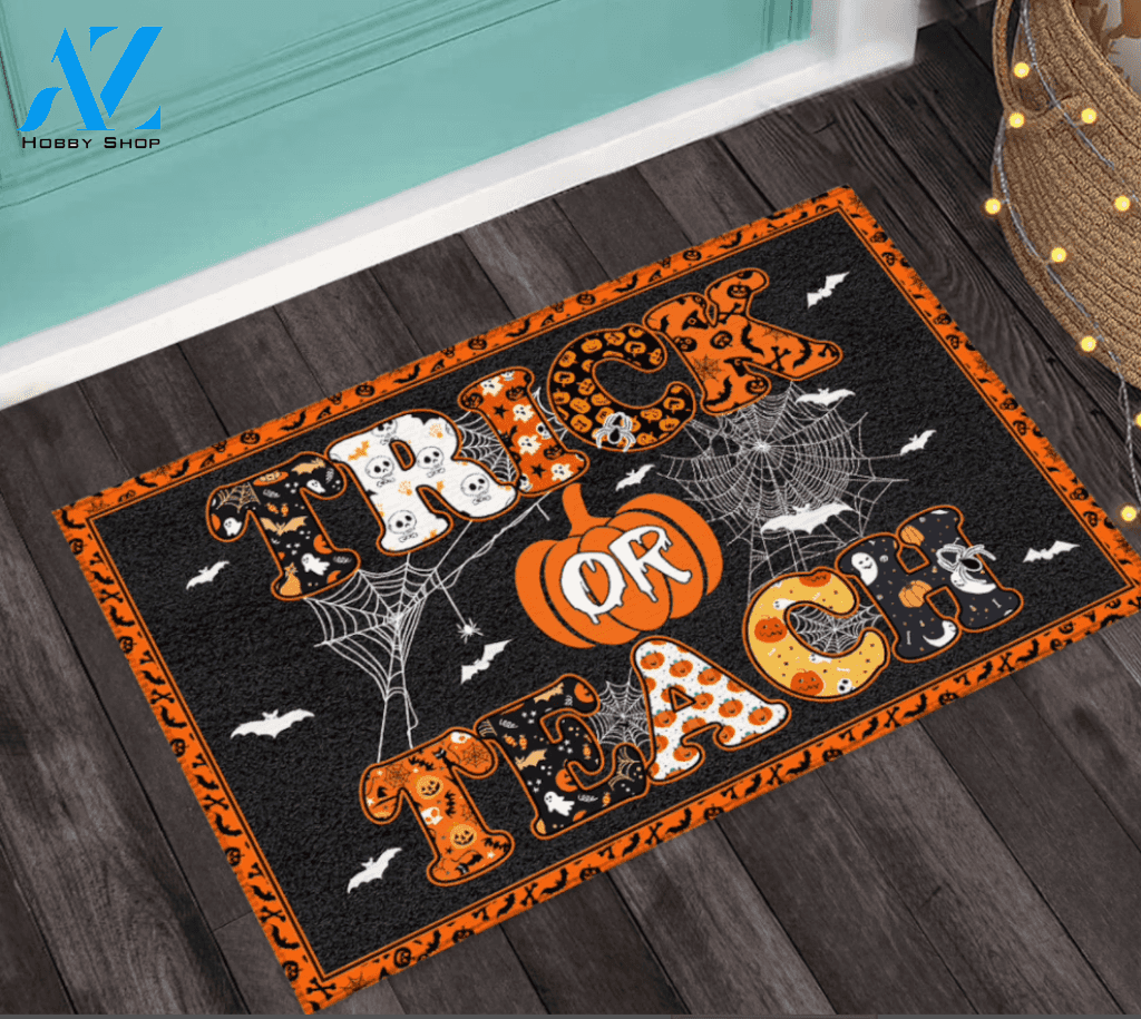 Trick or Teach Doormat, Halloween Classroom Doormat, Gift For Halloween, Gift For Friend Family Birthday Gift Decor Warm House Gift Welcome Mat