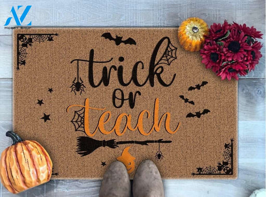 Trick or Teach Funny Halloween Classroom Doormat Gift For Teacher Student Classroom Decor Warm House Gift Welcome Mat Halloween Decor
