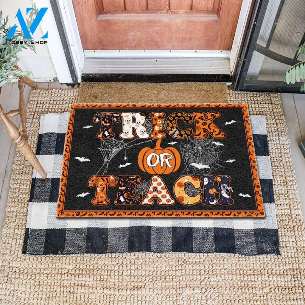 Trick or Teach Funny Halloween Classroom Doormat Gift For Teacher Student Home Decor Warm House Gift Welcome Mat
