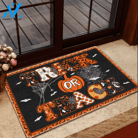 Trick Or Teach Happy Halloween Day Doormat Welcome Mat Housewarming Gift Home Decor Funny Doormat Gift For Friend Gift For Halloween