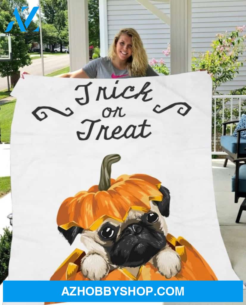 Trick Or Treat Pug Pumpkin Gift Fleece Blanket - Sherpa Blanket
