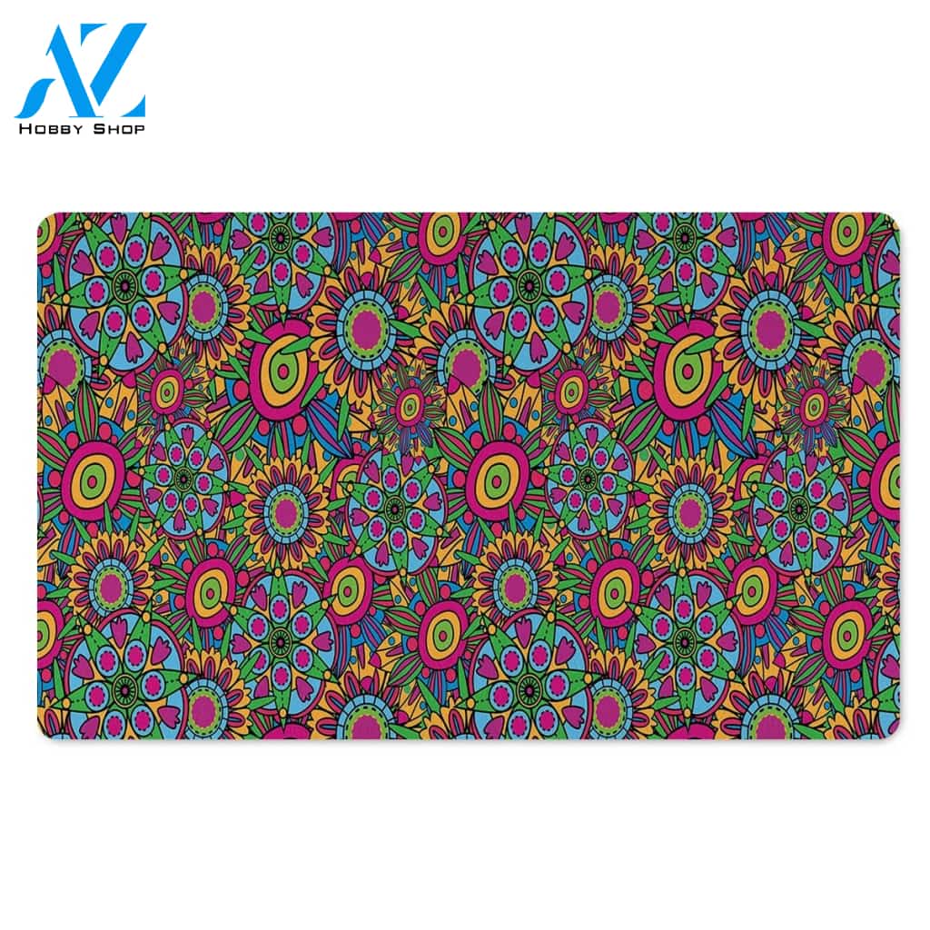 Trippy Psychedelic Floral Door Mat