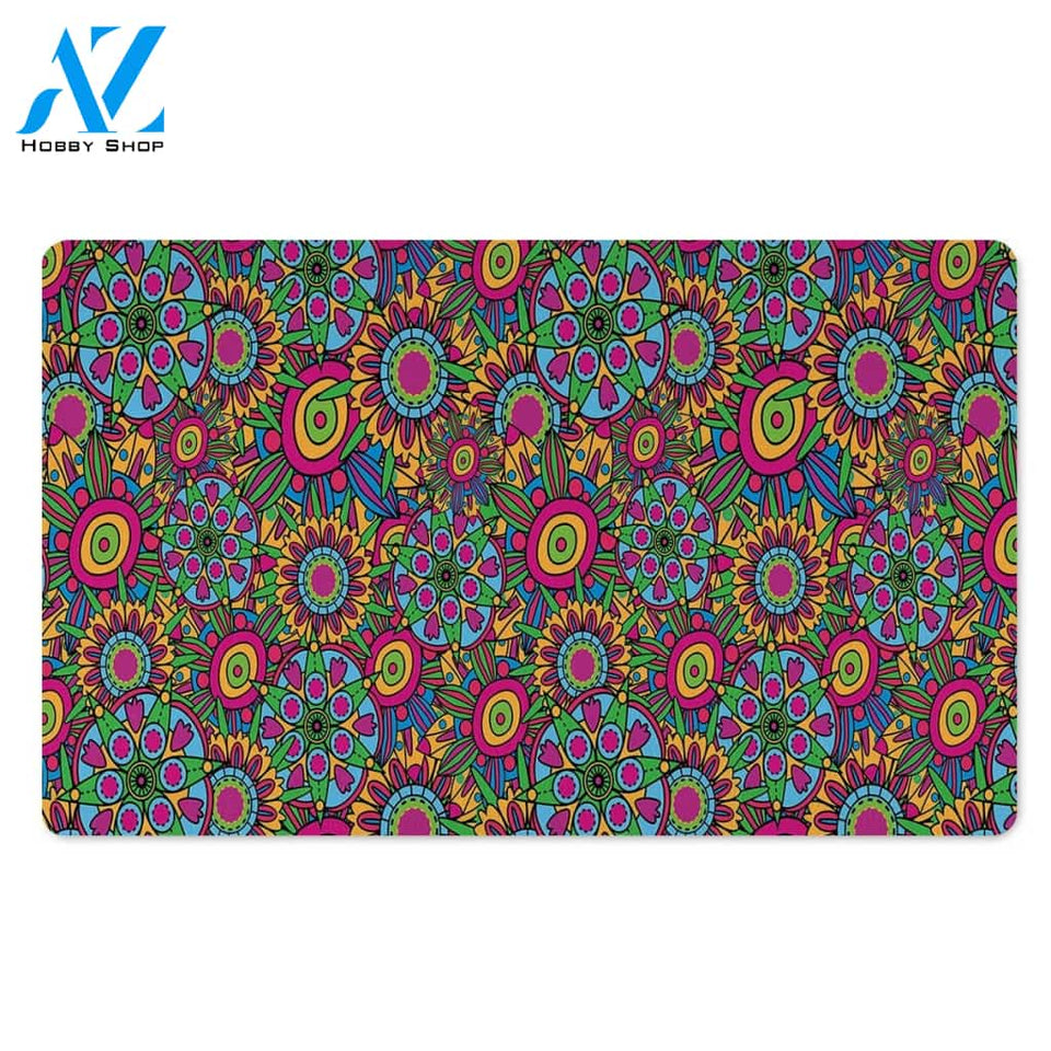 Trippy Psychedelic Floral Door Mat
