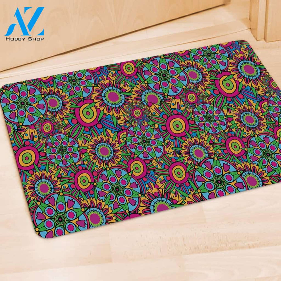 Trippy Psychedelic Floral Door Mat