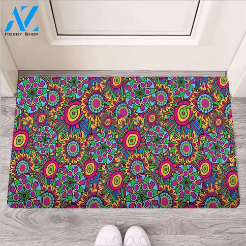 Trippy Psychedelic Floral Door Mat