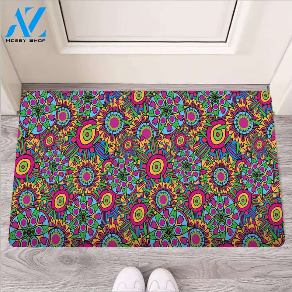 Trippy Psychedelic Floral Door Mat