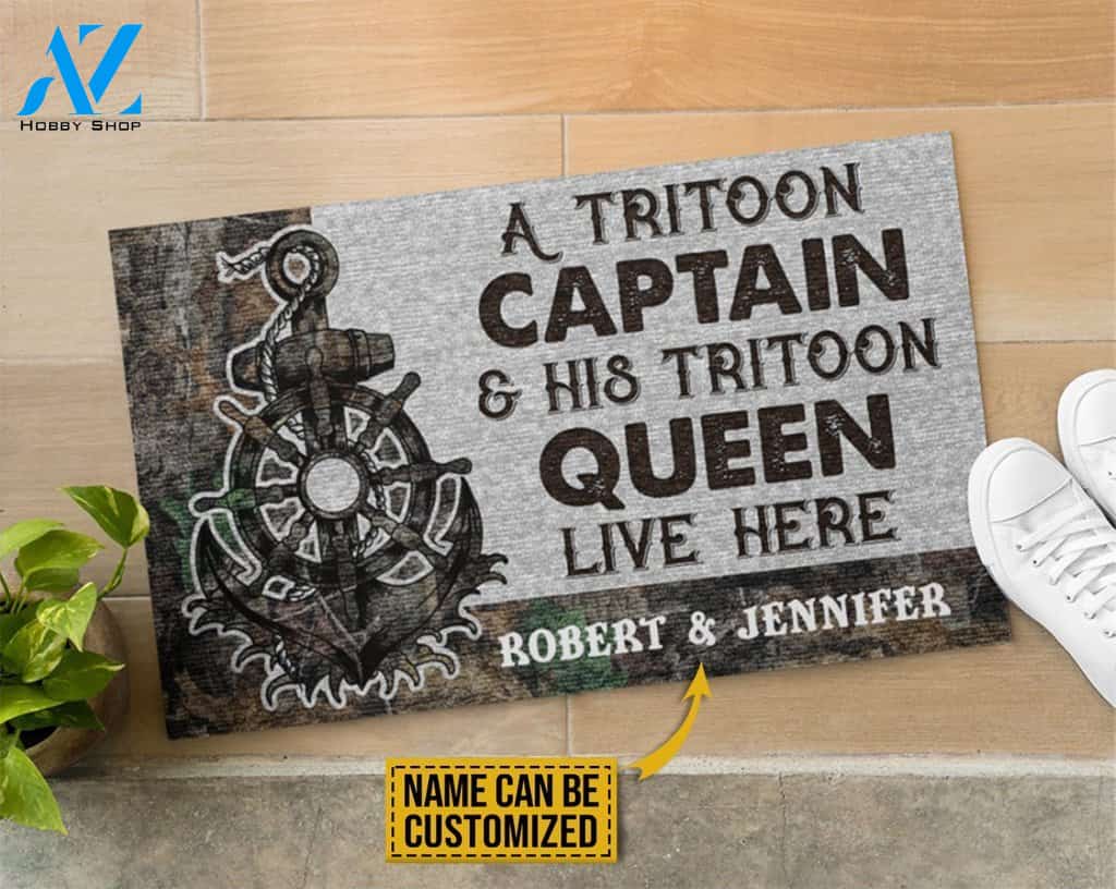 Tritoon Captain And Tritoon Queen Live Here Custom Doormat | Welcome Mat | House Warming Gift