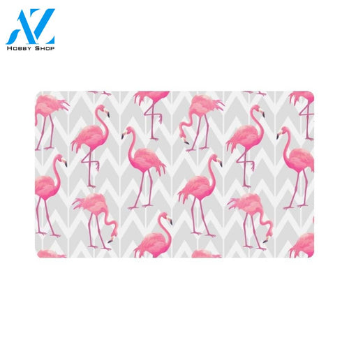 Tropical Flamingos Animal with Grey Chevron Doormat Welcome Mat House Warming Gift Home Decor Funny Doormat Gift Idea