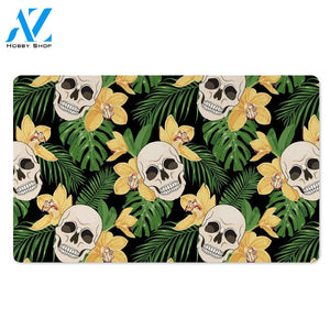 Tropical Floral Skull Door Mat
