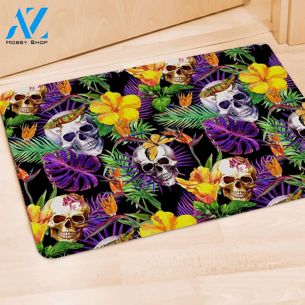 Tropical Hawaiian Skull Door Mat