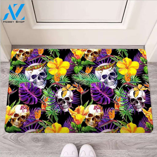 Tropical Hawaiian Skull Door Mat