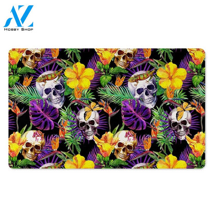 Tropical Hawaiian Skull Door Mat
