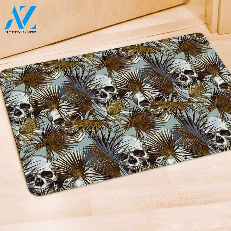 Tropical Leaf Skull Door Mat