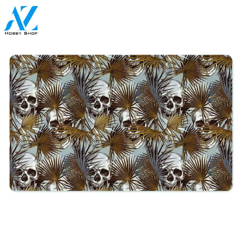 Tropical Leaf Skull Door Mat