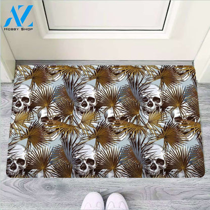 Tropical Leaf Skull Door Mat