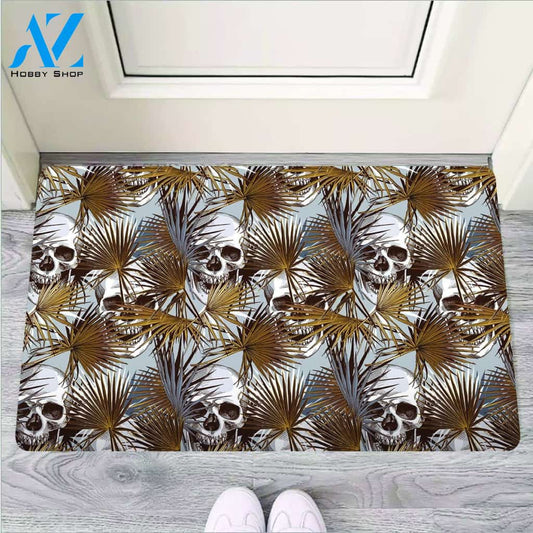 Tropical Leaf Skull Door Mat