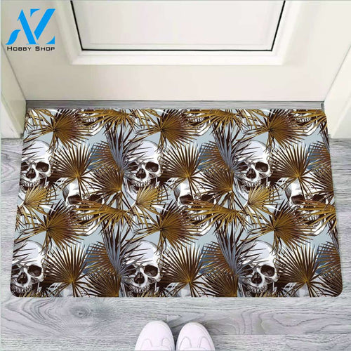 Tropical Leaf Skull Door Mat