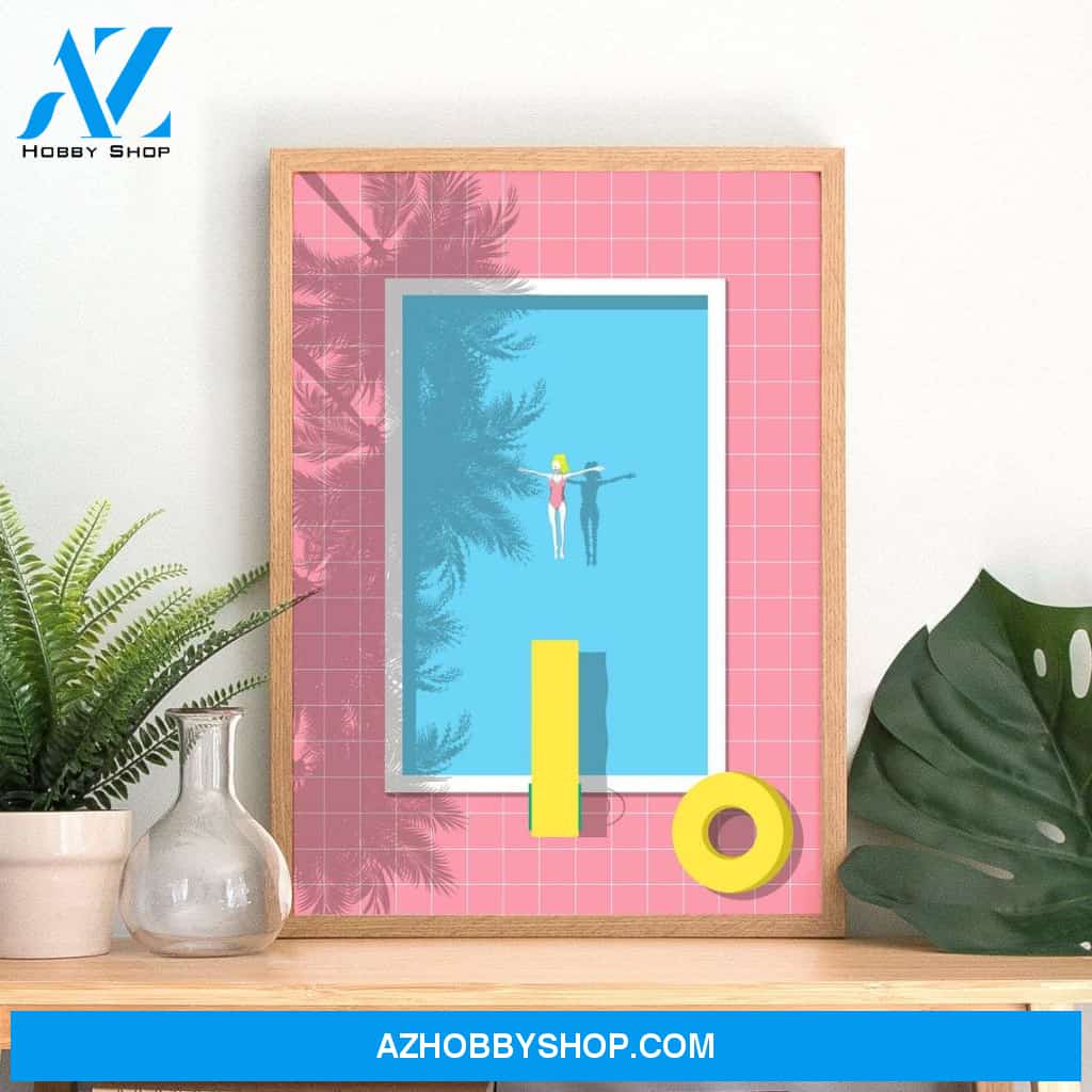Tropical Summer Decor, Swimming Pool, Modern Beach Interior Art, Modern Bold Pink Canvas And Poster, Wall Decor Visual Art