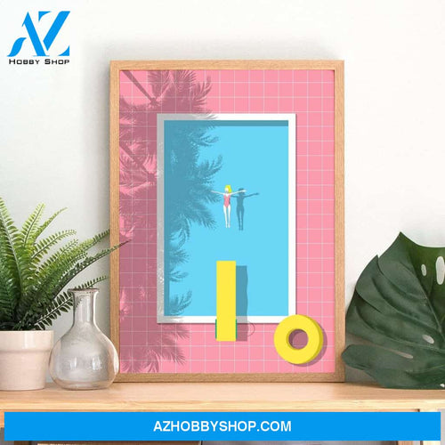 Tropical Summer Decor, Swimming Pool, Modern Beach Interior Art, Modern Bold Pink Canvas And Poster, Wall Decor Visual Art