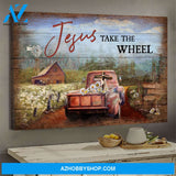 Truck on farm - Jesus take the wheel - Jesus Landscape Canvas Prints - Wall Art