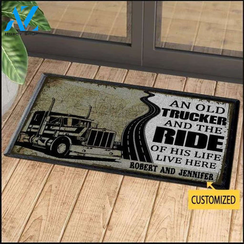 Trucker An Old Trucker And The Ride Of His Life Live Here Personalized Doormat | Welcome Mat | House Warming Gift