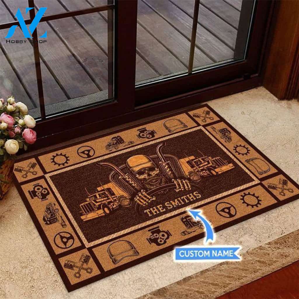 TRUCKER Skull Basic Brown Custom Doormat | Welcome Mat | House Warming Gift