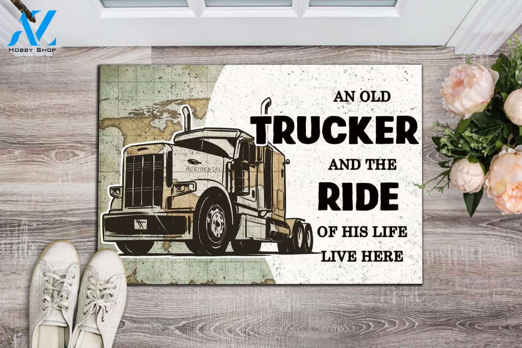 Trucker The ride of his life Indoor and Outdoor Doormat Warm House Gift Welcome Mat Gift for Labrador Lovers Birthday Gift