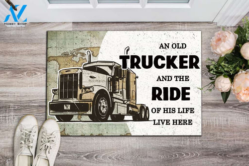 Trucker The ride of his life Indoor and Outdoor Doormat Warm House Gift Welcome Mat Gift for Labrador Lovers Birthday Gift