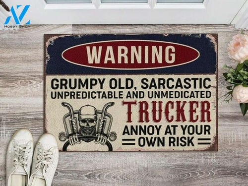 Trucker Warning Grumpy Old Sarcastic Funny Indoor And Outdoor Doormat Warm House Gift Welcome Mat Gift For Trucker