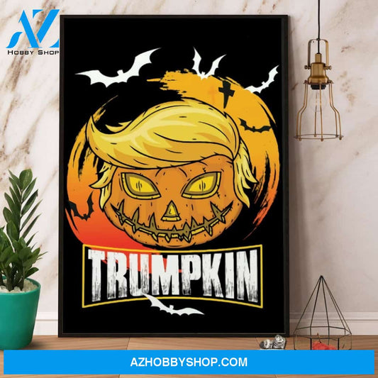 Trumpkin Funny Donald Trump And Bat Halloween Canvas And Poster, Wall Decor Visual Art, Halloween Gift, Happy Halloween