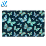 Turquoise Butterfly Print Door Mat