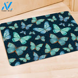 Turquoise Butterfly Print Door Mat