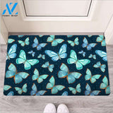 Turquoise Butterfly Print Door Mat