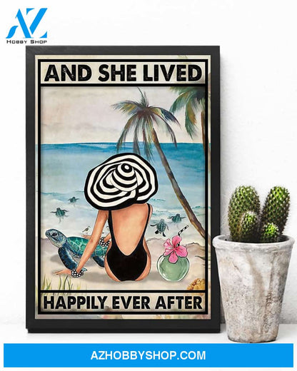 Turtle And She Lived Happily Ever After Vertical Canvas Wall Art, Wall Decor Visual Art
