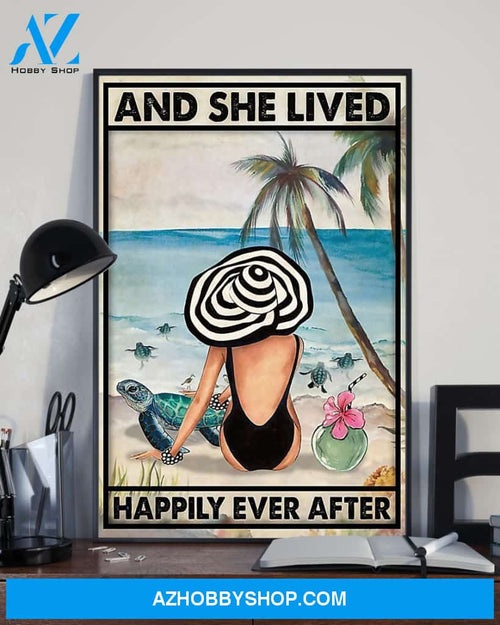 Top #44 Turtle And She Lived Happily Ever After Vertical Canvas Wall Art, Wall Decor Visual Art