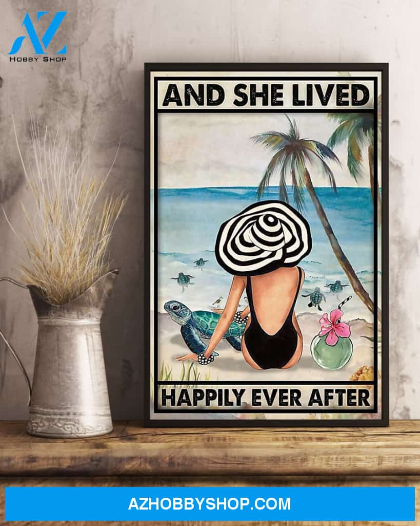 Top #44 Turtle And She Lived Happily Ever After Vertical Canvas Wall Art, Wall Decor Visual Art