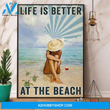 Turtle And Wine Life Is Better At The Beach Canvas And Poster, Wall Decor Visual Art