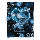 Turtle Blanket, Blue Turtle Hibiscus Ocean Wildlife, Gift For Turtle lovers