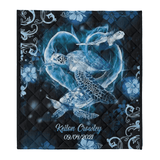 Turtle Blanket, Blue Turtle Hibiscus Ocean Wildlife, Gift For Turtle lovers