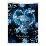 Turtle Blanket, Blue Turtle Hibiscus Ocean Wildlife, Gift For Turtle lovers