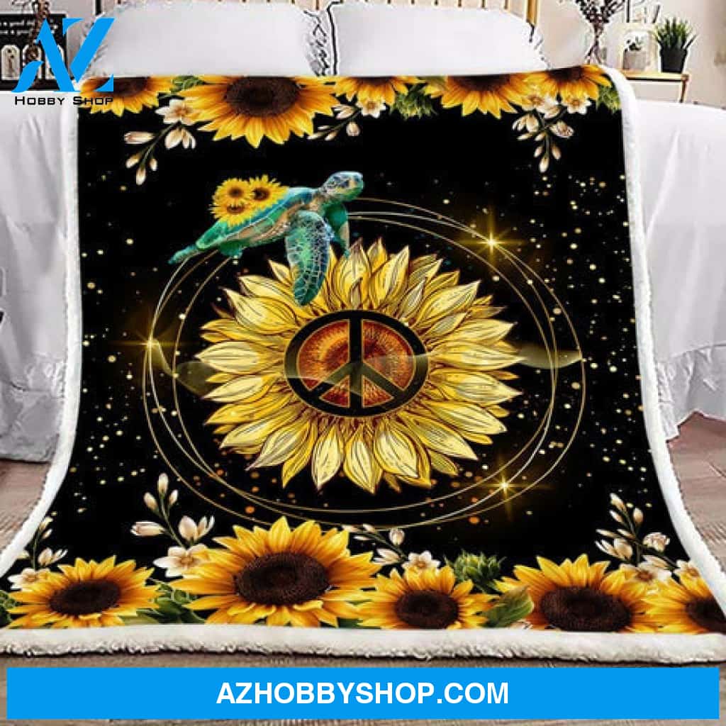 Turtle Blanket, Turtle Sunflower Fleece Blanket