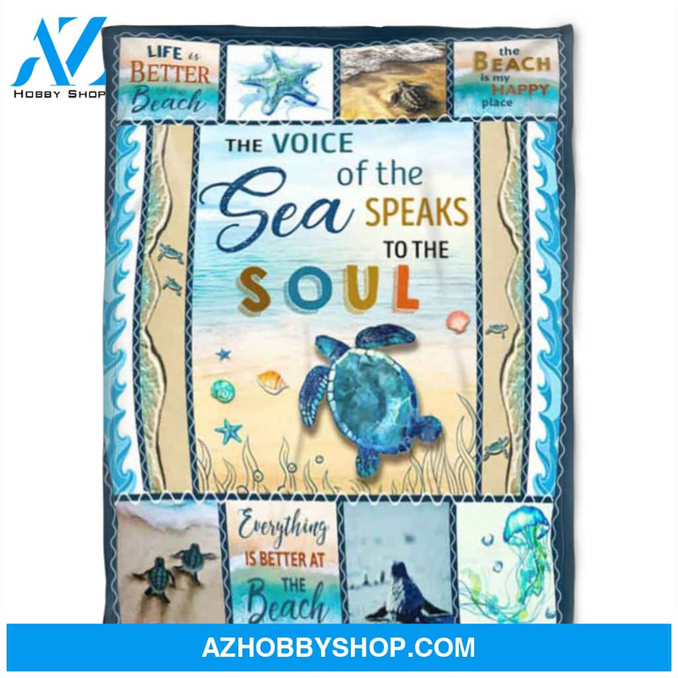 Turtle Blanket, The Beach In The Happy, Soft Blanket, Fleece Blanket.Gift For Friend Family Home Decor Bedding Couch Sofa Soft and Comfy Cozy