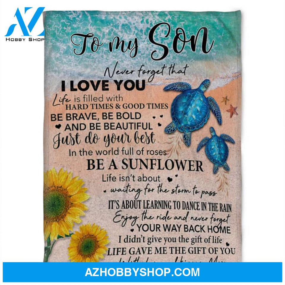 Turtle Blanket, To My Son, Be A Sunflower, Soft Blanket, Fleece Blanket.Gift For Friend Family Home Decor Bedding Couch Sofa Soft and Comfy Cozy