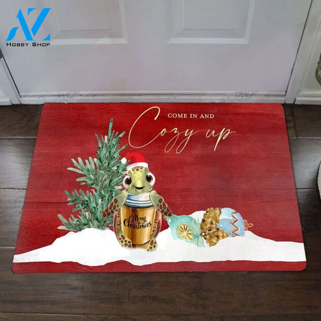 Turtle Come In And Cozy Up Doormat Merry Christmas Cute Doormat Gift For Friend Family Christmas Home Decor Warm House Gift Welcome Mat