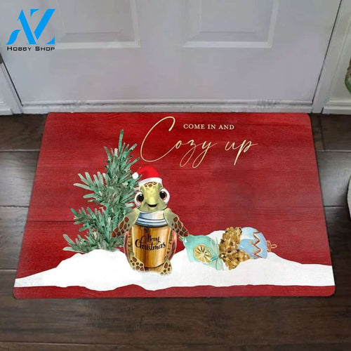Turtle Come In And Cozy Up Doormat Merry Christmas Cute Doormat Gift For Friend Family Christmas Home Decor Warm House Gift Welcome Mat