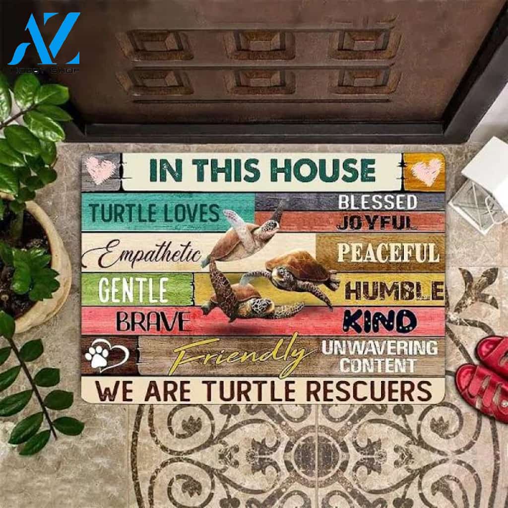 Turtle Doormat In This House We Are Turtle Rescuers Indoor Outdoor Front Door Mat Porch Mat,