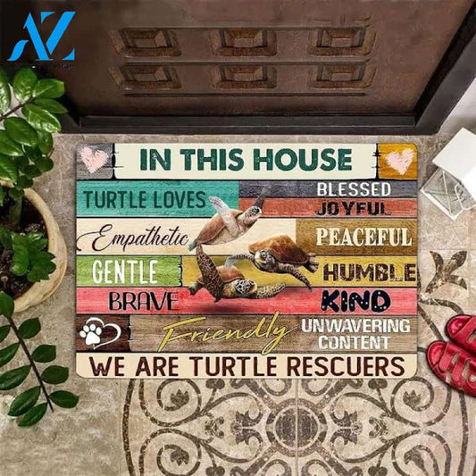 Turtle Doormat In This House We Are Turtle Rescuers Indoor Outdoor Front Door Mat Porch Mat,