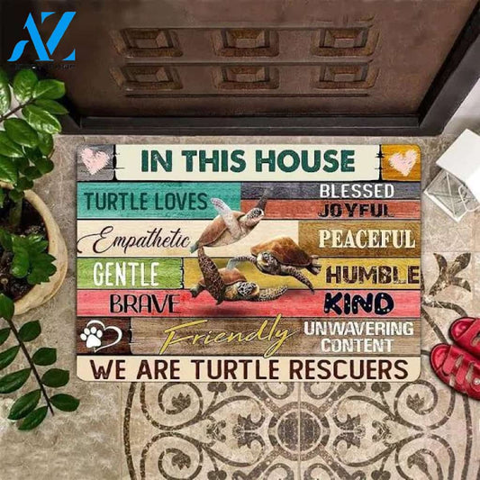 Turtle Doormat In This House We Are Turtle Rescuers Indoor Outdoor Front Door Mat Porch Mat,